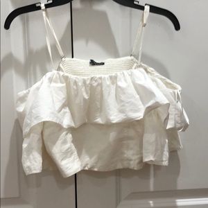 white ruffle zara top